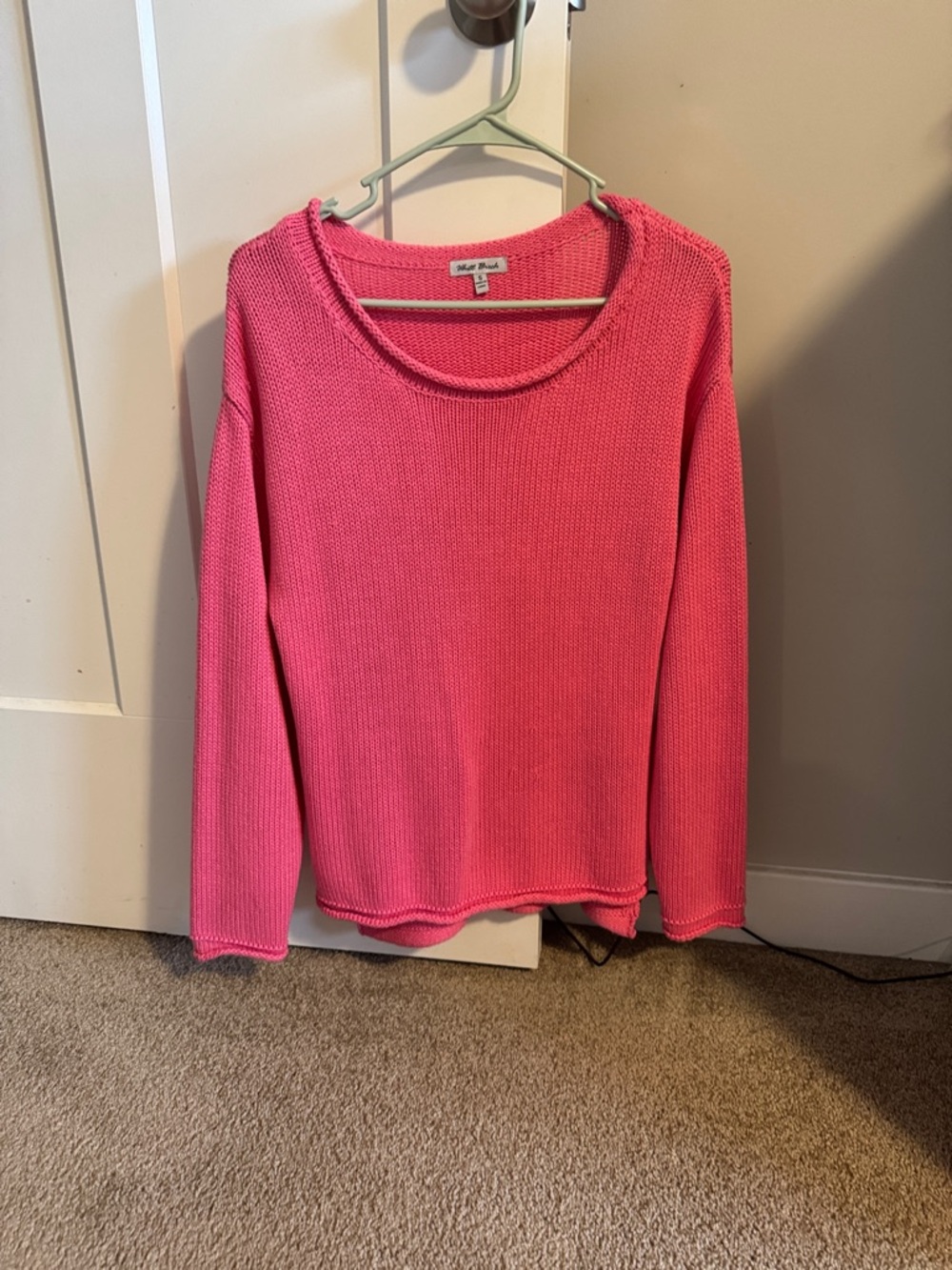 white birch Scoopneck Crew Sweater in Hot Pink